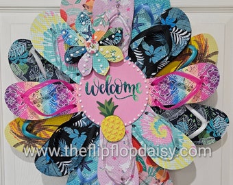 Welcome Flip Flop Wreath Tropical Door / Wall Decor Coastal Summer