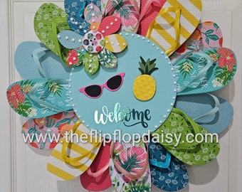 Welcome Flip Flop Wreath Tropical Door / Wall Decor Coastal  Florida