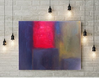 Large Abstract painting, original oil canvas art, Modern living room art, Contemporary Red and Blue wall art, 24"X28" ready to hang