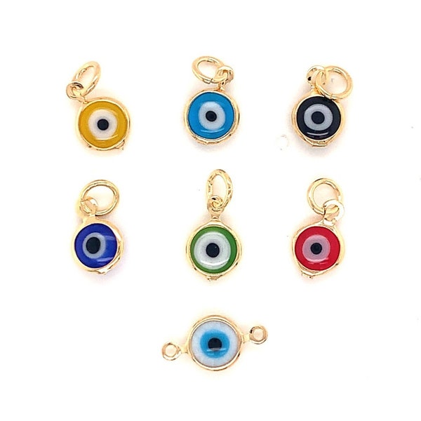 18K Non Tarnish Evil Eye Charm,Dainty Gold Filled Evil Eye Pendant,Small Blue Lucky Eye Charms,Good Luck Charms,Protection Charm,DIY Jewelry