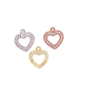 Small Rose Gold CZ Heart Charm, Necklace or Bracelet Pendant, Simple Silver Love Charm, Bulk Wholesale Charms for Jewelry Making, 10mm 12mm