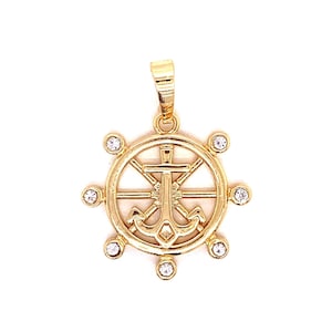 Gold Anchor Pendant,Anchor Nautical Wheel Charm,Gold Filled Mens Anchor Pendant,Nautical Charm,Gold Anchor,Nautical Jewelry,Sailor Jewelry