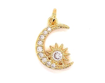 18K CZ Moon Star Pendant for Necklace,Boho Moon Star Charm,Gold Moon Charm for Bracelet,Celestial Charms,Wholesale Charms for Jewelry Making