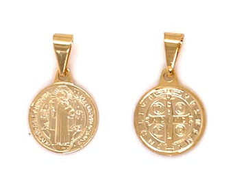 Kleiner Gold gefüllter Heiliger Benedikt Medaillon Charme, St. Benedikt Anhänger, religiöse Charms, katholischer Schmuck, Medalla San Benito, Christian