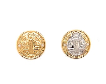 18k Benedict Medal Coin Connector for Bracelet,Small Religious Prayer Medal for Bracelet,Gold Filled Charms,Catholic St Benedict,San Benito