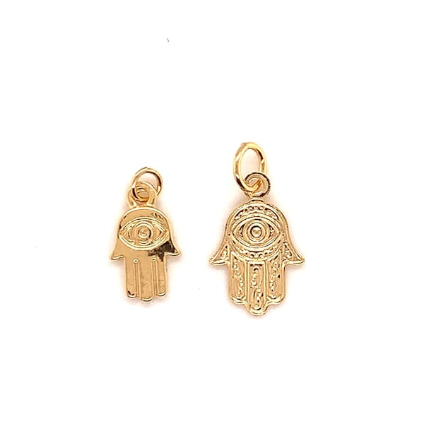 18K Gold Filled Dainty Hamsa Charm, Small Hamsa Hand Pendant, Simple Hamsa Jewelry, Hand of Fatima, Hand of Fatima Pendant, Evil Eye Charm