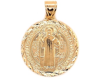 18K GF Saint Benedict Large Pendant, Gold Filled Religious Medals, Medalla San Benito, Prayer Charms, Religious Pendants, Christian Charms