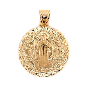 18K GF Saint Benedict Large Pendant, Gold Filled Religious Medals, Medalla San Benito, Prayer Charms, Religious Pendants, Christian Charms