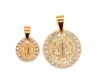 Gold gefüllter Heiliger Benedikt Medaillon Charme, St. Benedikt Anhänger, religiöse Charms, katholischer Schmuck Medalla San Benito, christlicher Schmuck