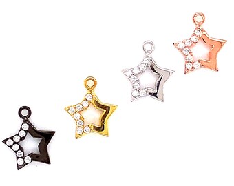18K Tiny Gold Outline Star Celestial Charm for Bracelet.Mini Silver Star Pendant for Necklace,Bulk Charms for Jewelry Making,Wholesale Charm