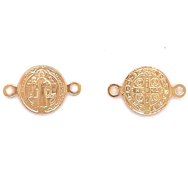 18k Small Saint Benedict Prayer Medal Connector for Bracelet,Religious Coin Charm for Necklace,Catholic Saint Charm,San Benito,Christian