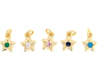 18K Gold Small Gemstone Star Charms,Gold Dangling CZ Star Charms for Bracelet,Celestial Bulk Wholesale Charms for Jewelry Making,Dainty star