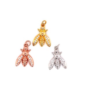 Dainty Gold Bumble Bee Charm, Tiny Bee Pendant for Necklace, Queen Bee Jewelry, Insect Charm for DIY Jewelry Making, Bulk Charms