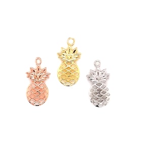 18K Small Gold 3D CZ Pineapple Charm,Tiny Tropical Charms for Jewelry Making,Bulk Wholesale Charms,Boho Beach Jewelry,Silver Shell Charm