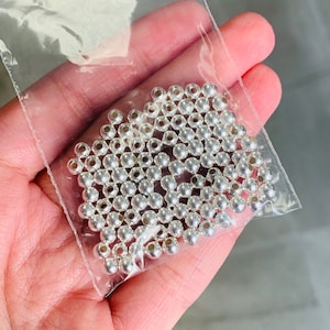 4mm Sterling Silver Large Whole Beads,Pack of 100 Non Tarnish Round Silver Spacer Beads, Silver Accent Beads Round Silver Beads Sterling