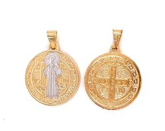 Gold gefüllter Heiliger Benedikt Medaillon Charme, St. Benedikt Anhänger, religiöse Charms, katholischer Schmuck Medalla San Benito, christlicher Schmuck