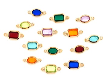 Small Gemstone Connectors, Hand Chain Charm, Bulk Charms for Jewelry Making, Gold Filled Gemstone Connector, Gold Filled Rectangle Connector