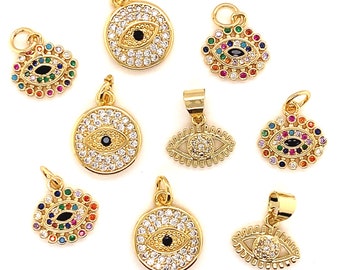 Dainty Gold Blue Lucky Eye Charms, Small Evil Eye Charms, Greek Eye, Turkish Eye, Charms for Necklace,  DIY bracelet charms, Wholesale Charm