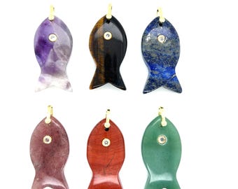 Gemstone Fish Charm | Natural Carved Fish Pendant | Big Fish Pendant | Charm for Necklace Bracelet Jewelry Making Supply Wholesale