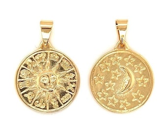18KT Gold Filled Sun Charm, Moon Pendant, Sun Pendant, Moon Charm, Double Sided Charm,Celestial Charms Gold Filled Charms for Jewelry Making