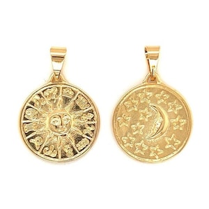 18KT Gold Filled Sun Charm, Moon Pendant, Sun Pendant, Moon Charm, Double Sided Charm,Celestial Charms Gold Filled Charms for Jewelry Making