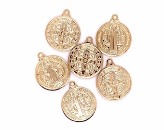 18K Gold Filled Saint Benedict Medal Charm,Small Religious Medal,Christian Charms,Catholic Medal,San Benito Pendant,St Benedict Charm