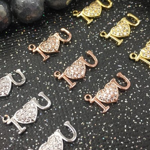18k Rose Gold I Love you Hanging Charm,Cute Silver Cubic Zirconia Love Pendant,Love Jewelry,I Love you Charms for Bracelets &Jewelry Making