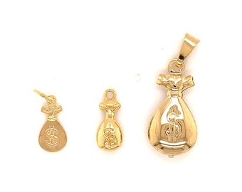 Charme de sac d'argent GF 18K, petit pendentif de sac d'argent rempli d'or véritable, breloque de signe de dollar, breloques de bricolage en vrac, médaille de sac d'argent, breloques pour bracelet, bricolage