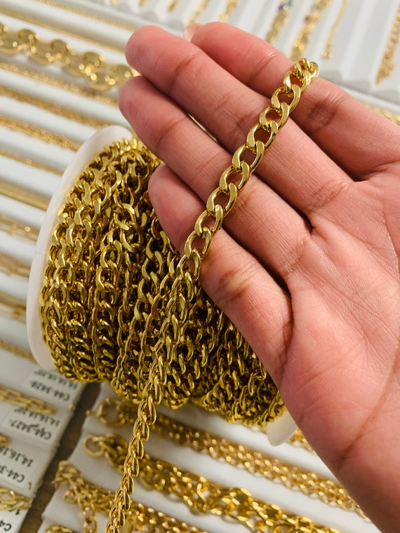 7mm Gold Curb Chain by the Foot, Gold Chain by the Foot, Bulk