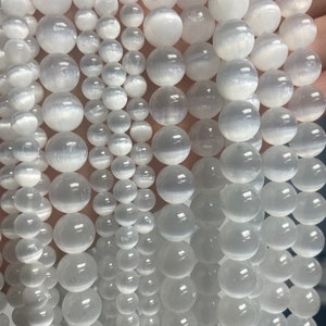 Natural Selenite Gemstone Beads,Healing Selenite stones,Purification Beads for Jewelry Making,Mala Beads, Round Selenite beads for bracelet