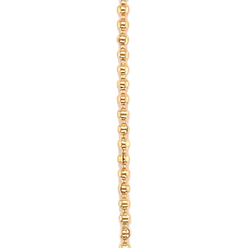 May include: A gold chain necklace with a delicate ball chain design.