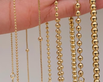 Gold Filled 3mm Beaded Ball Chains, 18KT Gold Filled Military Ball Chain, 2mm Gold Filled Satellite Chain, Gold Filled Necklaces