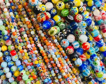 Murano Style Millefiori Round Beads,6mm Flower Glass Beads,8mm Millefiori Beads,Colorful Bulk Beads for Jewelry Making,4mm Millefiori Beads