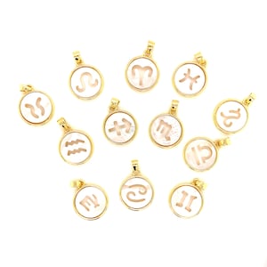 Pearl Zodiac Charms For necklace, Horoscope Pendant, Astrology Charm, Leo, Virgo Aquarius, Scorpio,Capricorn,Pisces,Aries,Leo,Cancer,Taurus