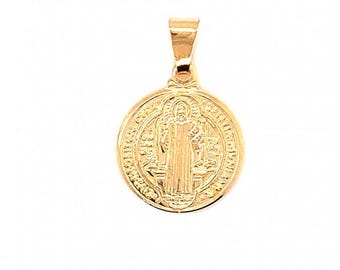 18K GF Saint Benedict Large Pendant, Gold Filled Religious Medals, Medalla San Benito, Prayer Charms, Religious Pendants, Christian Charms