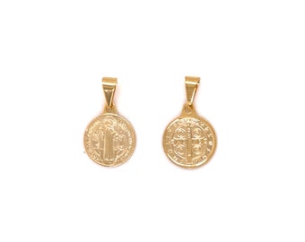 Kleiner Gold gefüllter Heiliger Benedikt Medaillon Charme, St. Benedikt Anhänger, religiöse Charms, katholischer Schmuck, Medalla San Benito, Christian
