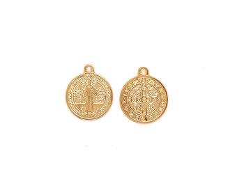Gold gefüllter Heiliger Benedikt Medaillon Charme, St. Benedikt Anhänger, kleine religiöse Charme, katholische Schmuck, Medalla San Benito, Christian