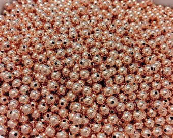Or rose, perles en or rose de 2 mm, 3 mm ou 4 mm, Perles qui ne ternissent pas, Vente en gros, Perles intercalaires, Petites perles pour la fabrication de bijoux