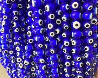 67 Evil Eye Round Glass Beads,Religious Amulet Prayer Beads,Royal Blue Lucky Eye Beads,Round Lucky Eye Beads, Wholesale Evil Eye Beads