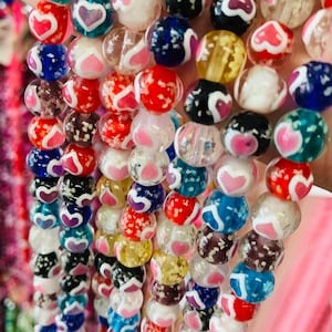 Colorful Round Heart Beads, 10mm Bright Heart Beads, Beads for Necklace, Kids DIY Bead, Heart Accent Beads, Trendy Spacer Heart Beads, Beads