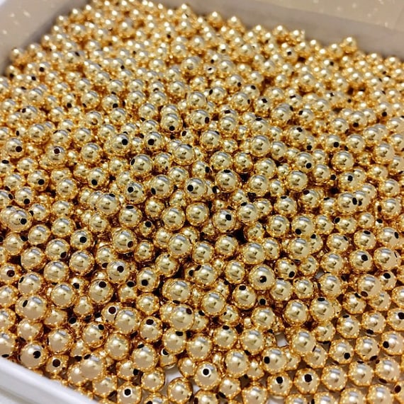 14K 4mm Large Whole Gold Filled Beads,pack of 100 Gold Filled Spacer  Beads,non Tarnish Gold Accent Beads,gold Filled Bead Supply,wholesale 
