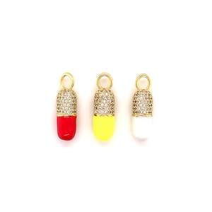 14K Neon Chill Pill Charm,Pink Pill Charm,Emoji Charm for Bracelets,Take A Chill Pill Charm for Necklace,Chill Pill for DIY Jewelry,Pill