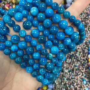 Natural Apatite Beads,Apatite Gemstone Beads,Blue Mala Beads,Beads for Jewelry Making,Turquoise Wholesale Beads,Round Apatite Beads