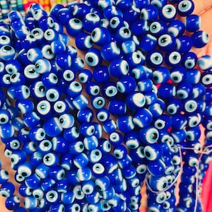 50 Evil Eye Round Glass Beads,Religious Amulet Prayer Beads,8mm Royal Blue Lucky Eye Beads,Round Lucky Eye Beads, Wholesale Evil Eye Beads