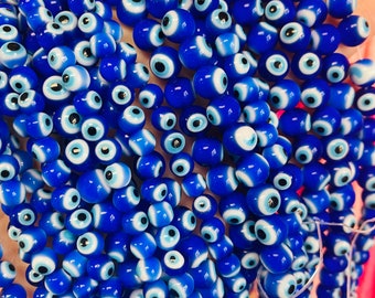 50 Evil Eye Round Glass Beads,Religious Amulet Prayer Beads,8mm Royal Blue Lucky Eye Beads,Round Lucky Eye Beads, Wholesale Evil Eye Beads