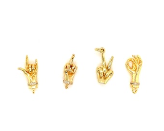 F-You Hand Symbol Charm,I love you Hand Gesture,Hand gold charm,Devil sign charm,A-Ok Hand Symbol Charm,Okay Hand Charm,Middle Finger Charm