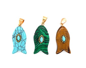 Gemstone Fish Charm | Natural Carved Fish Pendant | Big Fish Pendant | Charm for Necklace Bracelet Jewelry Making Supply Wholesale | Pendant