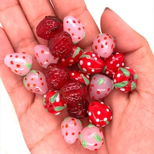 10Pcs Mini Strawberry Fruit Lampwork Glass Beads 15x13mm DIY Jewellery  Making