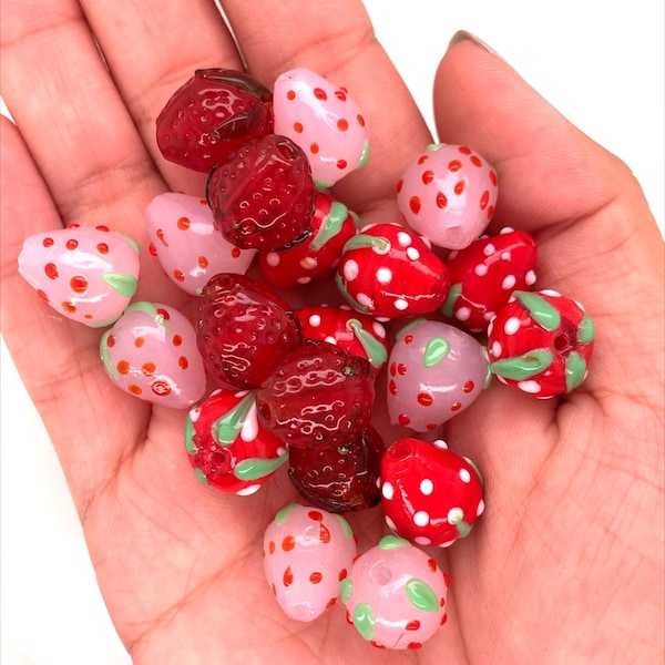 5 perles de fraise en verre, perles de fruits d'accent Boho des années 90, perles de fruits de fraise colorées y2k, bijoux de bricolage pour bracelets, perle d'accent de fraise