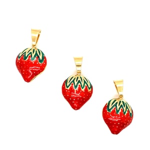 Gold Filled Strawberry Charm,Red Strawberry Pendant,Fruit Charms for Necklace,Bulk Charms for Jewelry Making,Gold Filled Charms,Strawberries